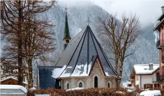  ??  ?? Rachel Scott will spend Christmas in the resort area of Chamonix-MontBlanc. At left, the Chamonix Protestant Church.