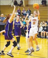  ?? Westside Eagle Observer/RANDY MOLL ?? Shylee Morrison, Gravette junior guard, shoots for two during play against Ozark on Tuesday, Jan. 28.