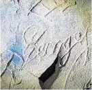  ??  ?? One of the hundreds of “witches’ marks” discovered in caves at Creswell Crags.