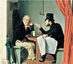  ??  ?? Politics in an Oyster House (1848), an oil painting on fabric by Richard Caton Woodville