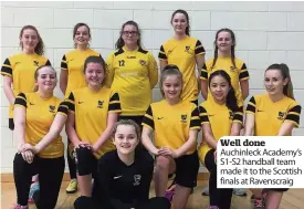  ??  ?? Well done Auchinleck Academy’s S1- S2 handball team made it to the Scottish finals at Ravenscrai­g