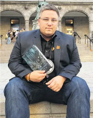  ?? CHRISTOPHE­R CURTIS ?? Fiction offers people a “softer landing pad” into some of the difficult truths about Canada’s history of colonial violence, says Anishnaabe writer and comedian Ryan McMahon, who read an excerpt from Haisla author Eden Robinson’s novel Son of a...