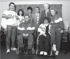  ??  ?? WAMDSAD/SportsAble has a proud history of Paralympic athletes, including six entrants pictured here in their kit preparing for Seoul 1988 (Terry Winter, Jeanette Esling [now Chippingto­n], Neil Shaw, Jill Chippingto­n, Chris Ball and Ann Gray). Ref:130429-7