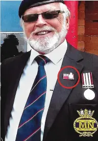  ??  ?? Proud: Ivan Cloherty with his Veterans Badge circled. Below, the badge in its full glory