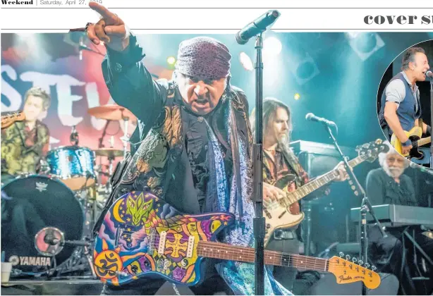  ?? Photos / HBO, Getty Images, supplied ?? Steve Van Zandt on stage, left, with Disciples of Soul and, inset, with Bruce Springstee­n. He played six seasons as Silvio Dante in The Sopranos, with the late James Gandolfini, below.