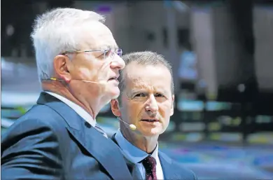  ?? Picture: REUTERS ?? FALLOUT: Volkswagen CEO Martin Winterkorn and Volkswagen passenger cars chairman Herbert Diess at the Frankfurt Motor Show in Germany earlier this month