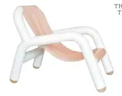  ??  ?? 1 The ‘Soigné’ chair by CJ Anderson is big and bold in design. Its strong white tubular frame has a fun edge, but the soft leather sling and brass details bring a sense of elegance. From $3200, cjand.com.