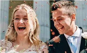  ??  ?? Devoted couple: Teachers Milly and Toby Savill pictured on their wedding day in 2017