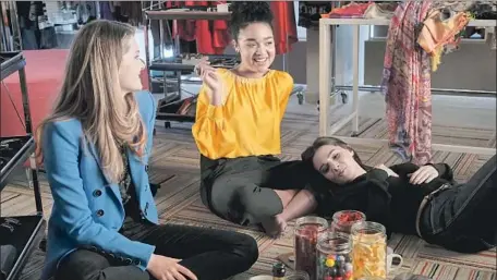  ?? Phillippe Bosse Freeform ?? MEGHANN FAHY, left, Aisha Dee and Katie Stevens star in “The Bold Type” on the Disney-owned young-adult network Freeform.