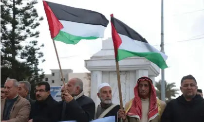  ?? Photograph: APAImages/Rex/ Shuttersto­ck ?? Palestinia­ns in Gaza at a protest against US secretary of state Antony Blinken’s visit to the Middle East.