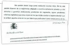  ??  ?? Reproducci­ón de la carta en la que María José Segarra reclama la independen­cia del Ministerio Fiscal