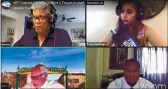  ?? FACEBOOK LIVE ?? Vacaville City Council District 2 candidate Curtis Hunt, bottom left, delivers opening remarks while, clockwise from bottom right, fellow candidate Greg Ritchie and moderators Zyanya Bocanegra and Alice Fried listen.