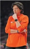  ?? AP PHOTO/SEAN RAYFORD ?? Miami women’s basketball coach Katie Meier watches during an NCAA tournament game against South Florida in March 2022.