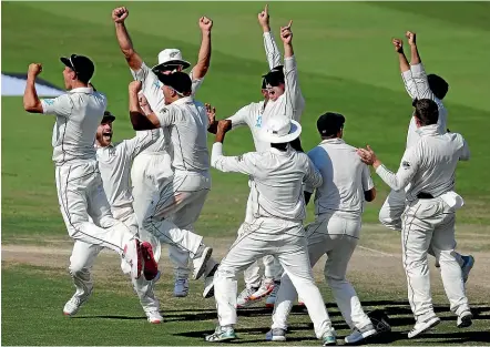  ?? AP ?? The Black Caps celebrate their miraculous win. ‘‘I’m never going to forget this day,’’ said heroic spinner Ajaz Patel.