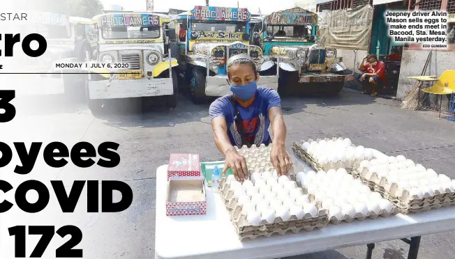  ?? EDD GUMBAN ?? Jeepney driver Alvin Mason sells eggs to make ends meet in Bacood, Sta. Mesa, Manila yesterday.