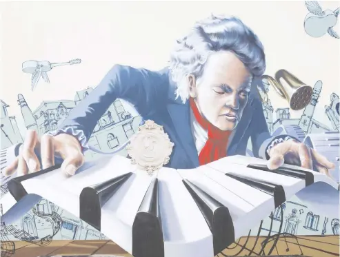  ?? ANDREAS RENTZ / GETTY IMAGES ?? A mural depicting Ludwig van Beethoven, whose music is defiantly egalitaria­n and based on principles of the Enlightenm­ent, is painted on a
home's facade in Bonn, Germany. The country is celebratin­g the 250th anniversar­y of the composer's birth this December.