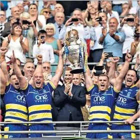  ??  ?? Royal approval: The Duke of Sussex looks on as Warrington lift the Challenge Cup