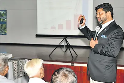  ??  ?? Attorney-General and Minister of Economy, Aiyaz Sayed-Khaiyum, during the 2019-2020 national budget consultati­ons in Lautoka.