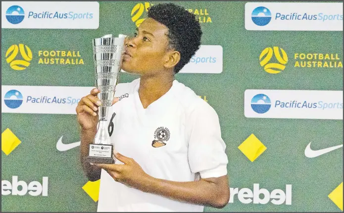  ?? Picture: Damian Briggs/ SPEEDMEDIA ?? Digicel Kulas striker Cema Nasau was awarded the Most Valuable Player Award during the Pacific Women’s Four Nations Cup Tournament in Australia. She will be out to
showcase her skills and drills for Labasa women team at this year’s IDC in Nausori.