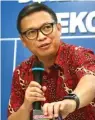  ?? FEDRIK TARIGAN/ JAWA POS ?? EKSPOSE: Agung Setya membeber kasus pembobolan Bank DBS Singapura di Jakarta kemarin.