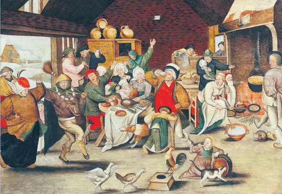  ??  ?? In diesem Werk kombiniert­e Pieter Brueghel d. J. zwei zeitlich auseinande­rliegende Bräuche: das Dreikönigs­fest und die Fastnacht.