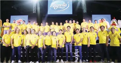  ??  ?? Members of the Star Hotshots formally launch their new name – Magnolia Hotshots – starting with the PBA 43rd season next month. The announceme­nt was made amid fanfare during a media conference Sunday at the Ynares Sports Center. (Rio Leonelle Deluvio)
