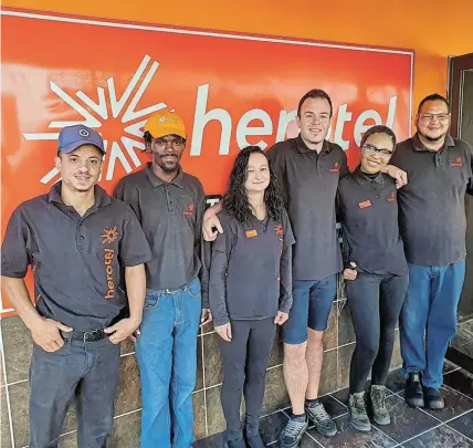  ?? Picture: BRYAN SMITH ?? HERO TEAM: Meet the Port Alfred branch’s Herotel staff who are there to help you get connected and enjoy high speed internet services. The team is, from left, Jason Volmink, Thulani Magongo, Paula Goosen, manager Juan du Raan, Saneliswe Honi and Charlton Mulligan. Visit them at shop number 4, 76 Southwell Road, Port Alfred.