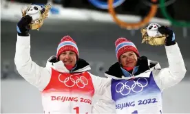  ?? Photograph: Jeon Heon-Kyun/EPA ?? Norway’s Erik Valnes and Johannes Klaebo – great cross-country skiers, cool hats too.