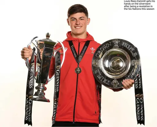  ??  ?? Louis Rees-zammit gets his hands on the silverware after being a revelation in the Six Nations this season