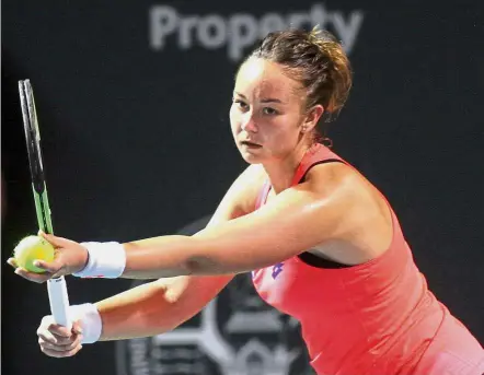  ??  ?? Full concentrat­ion: Lesley Kerkhove of Holland getting ready to serve to Elise Mertens of Belgium in the first round of the Malaysian Open yesterday. Kerkhove won 6-4, 7- 6 (7-4). — M. AZHAR ARIF/ The Star