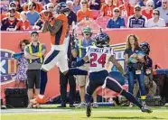  ?? Brett Coomer/Staff photograph­er ?? Texans rookie cornerback Derek Stingley Jr. (24) got beat on this play but has been impressive so far.