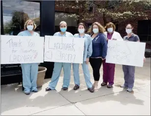  ?? Joseph B. Nadeau photo ?? From left are Christine Gesualdi, RN, Rosa Gomes, a technician, Michelle Galano, RN, Shannon Martin, RN, Rita Mae Philbin, RN, and Kate Kiley, a physical therapist.