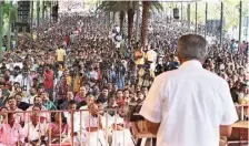  ?? ?? Chief Minister Pinarayi Vijayan addressing a rally organised by the Left Democratic Front in Thiruvanan­thapuram on Thursday demanding repeal of the CAA.