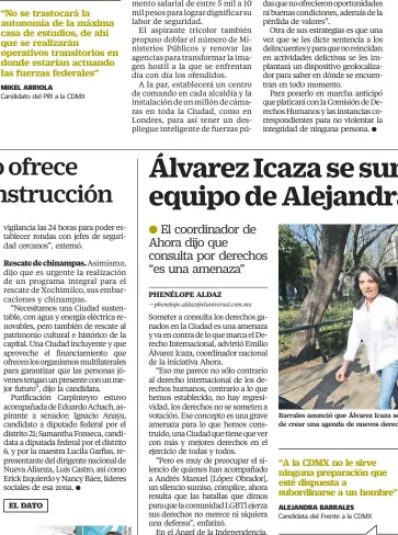  ??  ?? Barrales anunció que Álvarez Icaza se sumará a su equipo de campaña a fin de crear una agenda de nuevos derechos en la Ciudad.