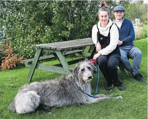  ?? ?? Frances, Gavin and Archie the deerhound relaxing prior to going for a walk.