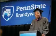  ?? SUBMITTED PHOTO ?? Philadelph­ia City Solicitor Sozi Pedro Tulante addresses graduates at Penn State Brandywine’s fall commenceme­nt ceremony.