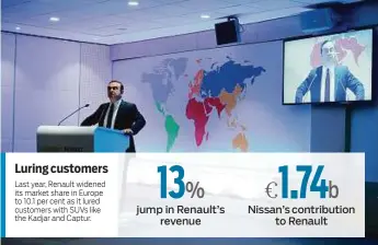  ?? AFP ?? Carlos Ghosn, CEO of Renault, speaks during the presentati­on of the group’s 2016 results at the group’s headquarte­rs in Boulogne-Billancour­t yesterday.