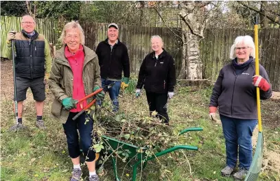  ??  ?? Some of the Hospice gardening team. From left, Mark Reddiough, Pat Dawson, Nev Wardle, Gail Robinson and Lindsay Taylor