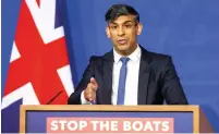  ?? — AFP ?? Prime Minister Rishi Sunak speaks during a press conference at the Downing Street Briefing Room in London on Monday.