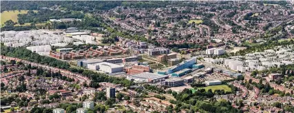  ??  ?? An aerial view of the huge Longbridge redevelopm­ent by St Modwen