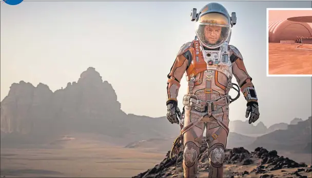  ??  ?? Actor Matt Damon in 2015 film The Martian and, inset, a Nasa artist’s impression of how a Kilopower reactor, an energy generator using nuclear fission but founded on Stirling’s invention, might look on the Red Planet