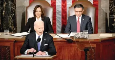  ?? FOTO: AFP ?? WASHINGTON. Joe Biden, presidente de Estados Unidos, pronunció el discurso sobre el Estado de la Unión en la Cámara de Representa­ntes del Capitolio.