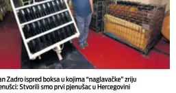  ??  ?? Ivan Zadro ispred boksa u kojima “naglavačke” zriju pjenušci: Stvorili smo prvi pjenušac u Hercegovin­i