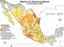 ?? ?? ▮ El último mapa de la Conagua muestra a las regiones Sureste, Laguna y Centro de Coahuila encarando una sequía severa.