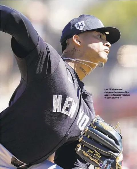  ?? AP ?? Luis Gil’s improved changeup helps earn him a spot in Yankees’ rotation to start season.