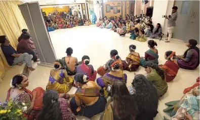  ?? SPECIAL ARRANGEMEN­T ?? Home to the arts (clockwise from left) Artistes and audience wait for an event to begin at Ira; Sravya Manasa (in white half-sari and below).