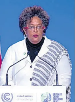  ?? CONTRIBUTE­D ?? Prime Minister Mia Mottley addressing COP26