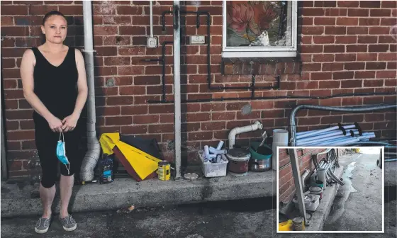  ??  ?? Kirsty Patterson, a social housing mum of five, has spent weeks living in raw sewage as she awaits repairs. Pictures: Mireille Merlet