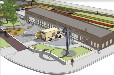  ?? PHOTO COURTESY MUNICIPALI­TY OF NORRISTOWN ?? A rendering shows a proposed plan for a trail junction center at the intersecti­on of DeKalb and Lafayette streets in Norristown. Montgomery County officials shared early concept ideas during Tuesday’s Norristown Municipal Council work session.