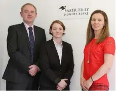  ??  ?? John Kelly, Jacinta Kelly an Linda Doran at Baker Tilly Hughes Blake.